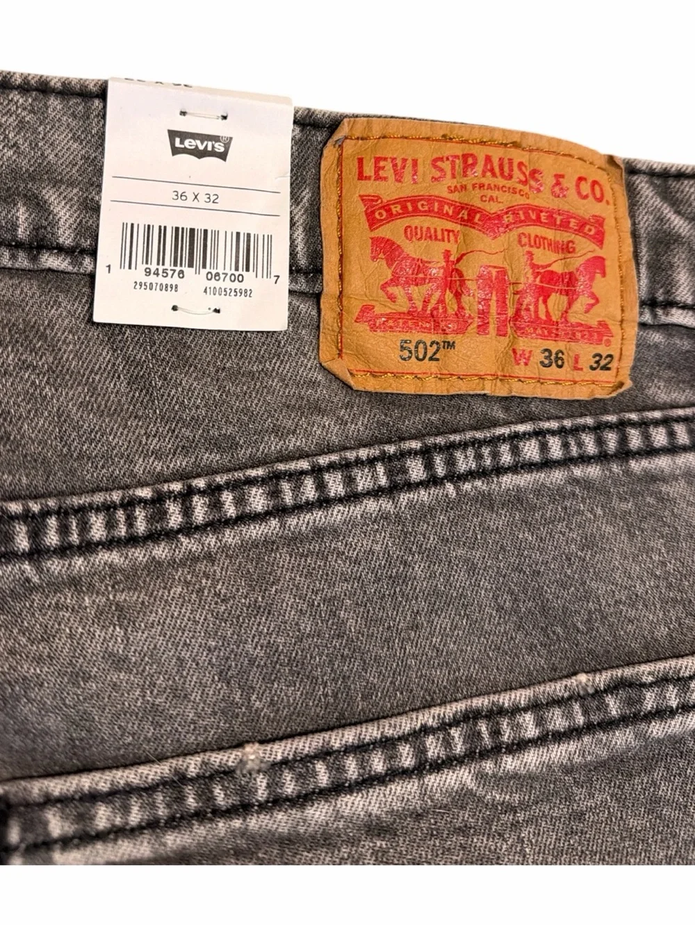 Levi’s 502 taper new with tags men’s straight leg fit gray flex stretch denim 36